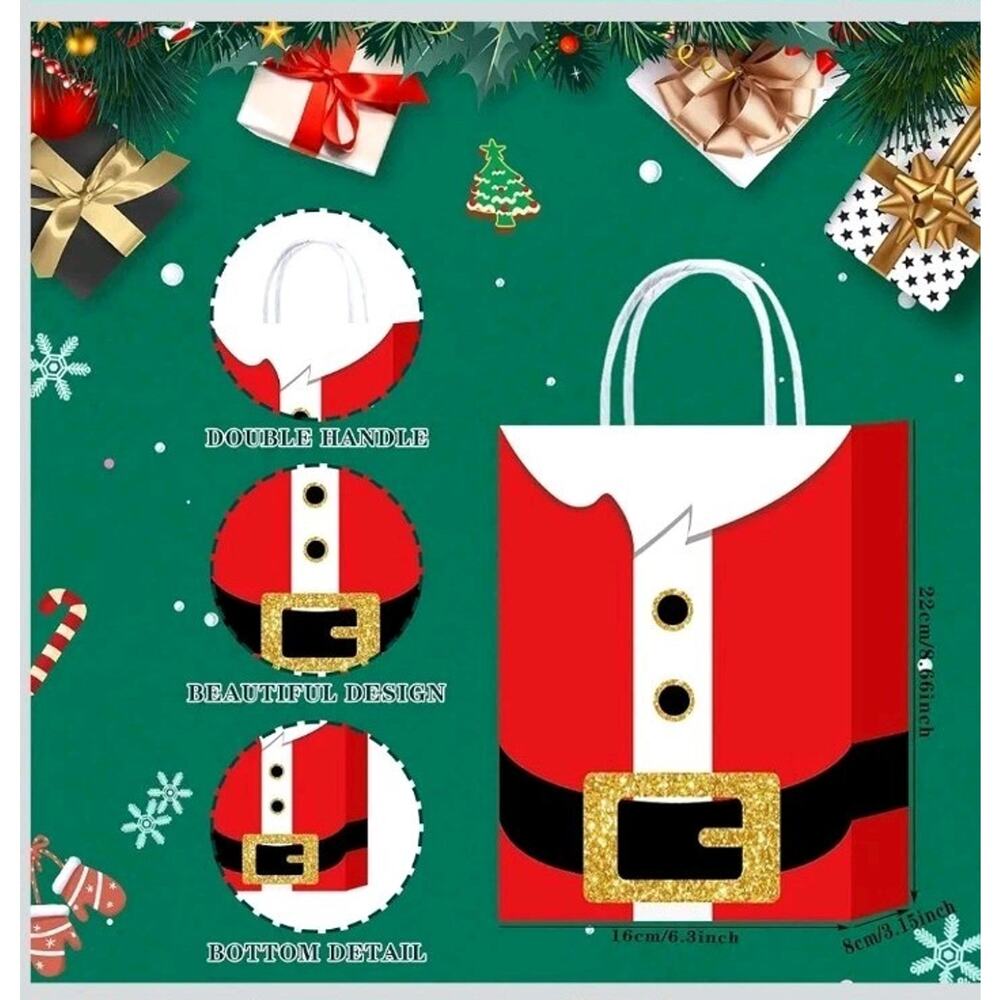 HongXingHai 8Pcs Fine Christmas Kraft Paper Gift Bags With Handles - Holiday... - Picture 3 of 6